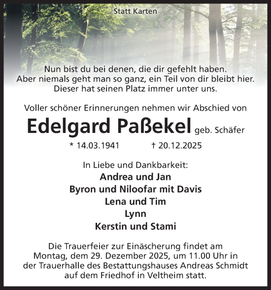 Anzeige von Edelgard Paßekel von Mindener Tageblatt