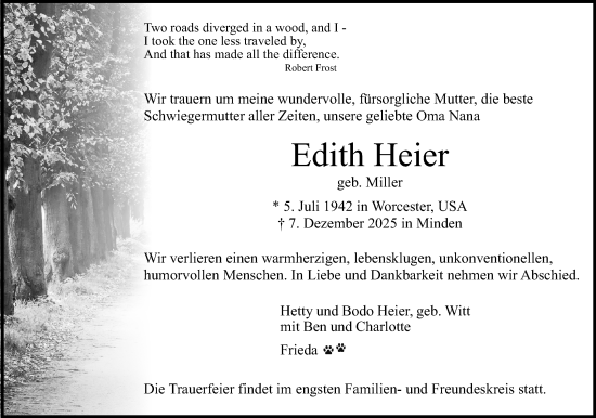 Anzeige von Edith Heier von Mindener Tageblatt