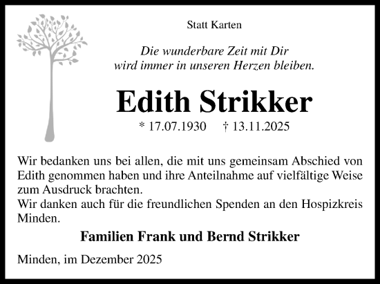 Anzeige von Edith Strikker von Mindener Tageblatt