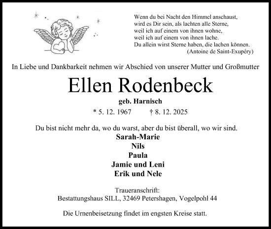 Anzeige von Ellen Rodenbeck von Mindener Tageblatt