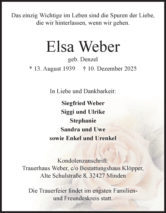 Anzeige von Elsa Weber von Mindener Tageblatt