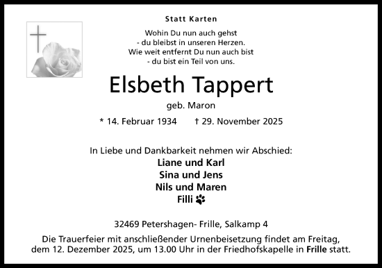 Anzeige von Elsbeth Tappert von Mindener Tageblatt