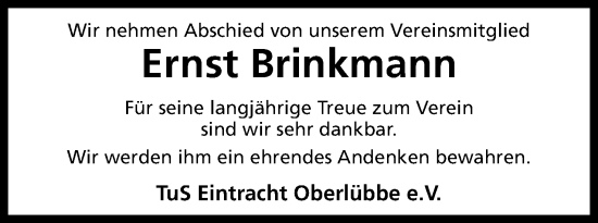 Anzeige von Ernst Brinkmann von Mindener Tageblatt