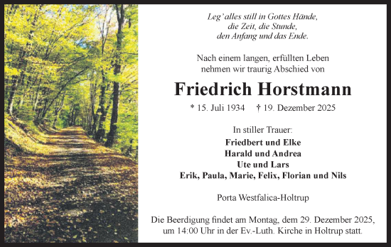 Anzeige von Friedrich Horstmann von Mindener Tageblatt