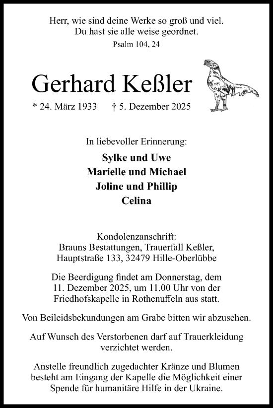 Anzeige von Gerhard Keßler von Mindener Tageblatt