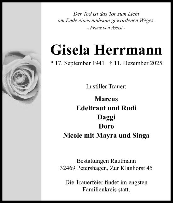 Anzeige von Gisela Herrmann von Mindener Tageblatt