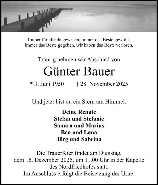 Anzeige von Günter Bauer von Mindener Tageblatt
