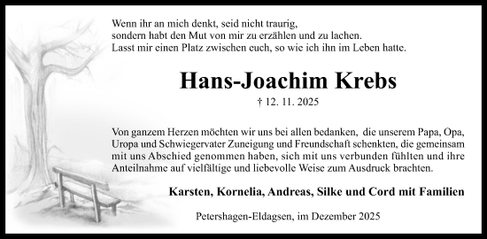Anzeige von Hans-Joachim Krebs von Mindener Tageblatt