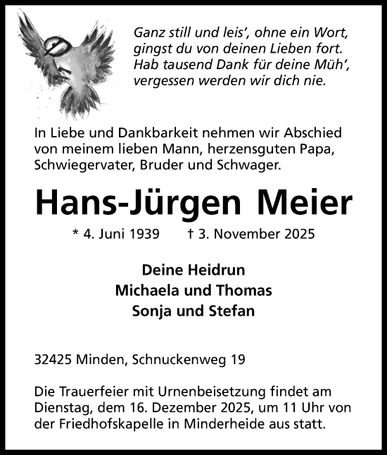 Anzeige von Hans-Jürgen Meier von Mindener Tageblatt
