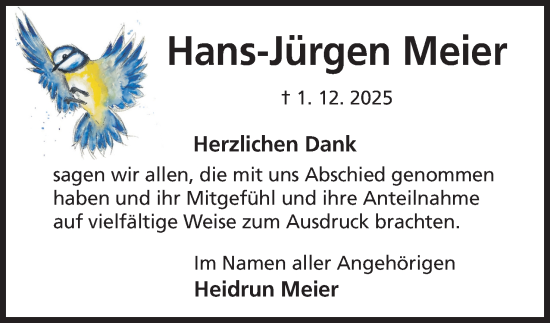 Anzeige von Hans-Jürgen Meier von Mindener Tageblatt