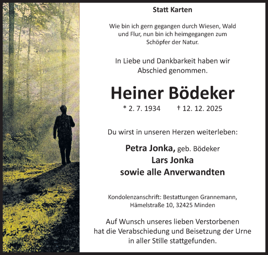 Anzeige von Heiner Bödeker von Mindener Tageblatt