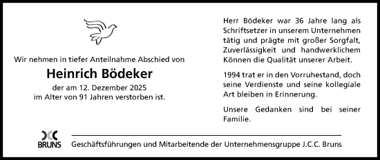 Anzeige von Heinrich Bödeker von Mindener Tageblatt
