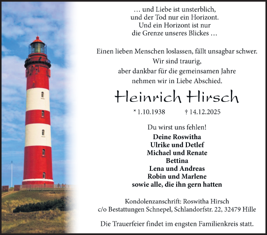 Anzeige von Heinrich Hirsch von Mindener Tageblatt