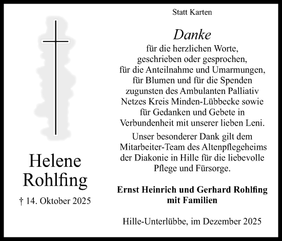Anzeige von Helene Rohlfing von Mindener Tageblatt
