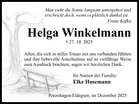 Anzeige von Helga Winkelmann von Mindener Tageblatt