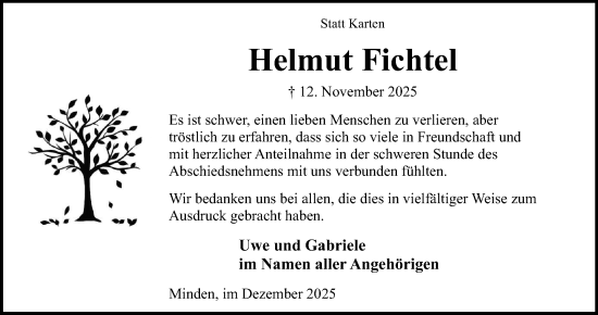 Anzeige von Helmut Fichtel von Mindener Tageblatt