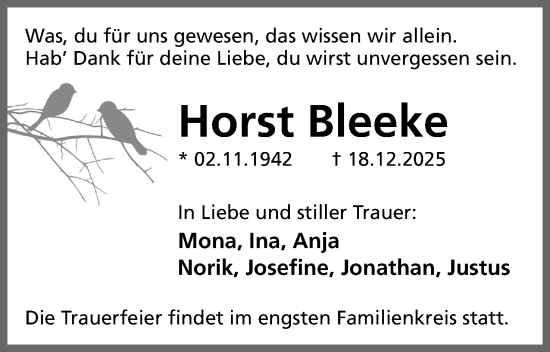 Anzeige von Horst Bleeke von Mindener Tageblatt