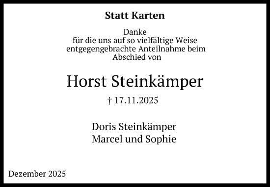 Anzeige von Horst Steinkämper von Mindener Tageblatt