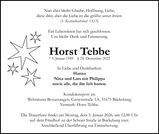 Anzeige von Horst Tebbe von Mindener Tageblatt