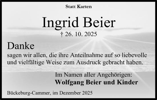 Anzeige von Ingrid Beier von Mindener Tageblatt