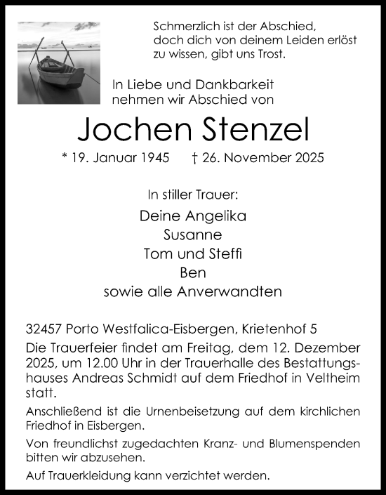 Anzeige von Jochen Stenzel von Mindener Tageblatt