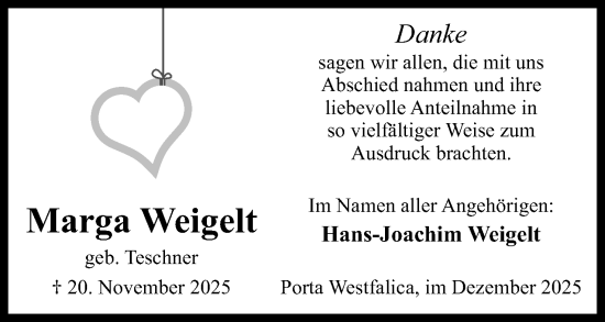 Anzeige von Marga Weigelt von Mindener Tageblatt