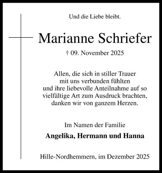 Anzeige von Marianne Schriefer von Mindener Tageblatt
