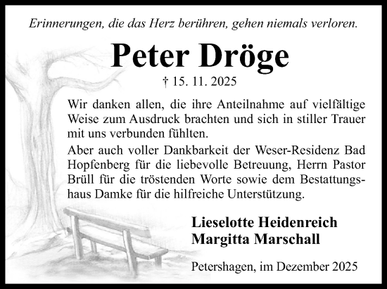 Anzeige von Peter Dröge von Mindener Tageblatt