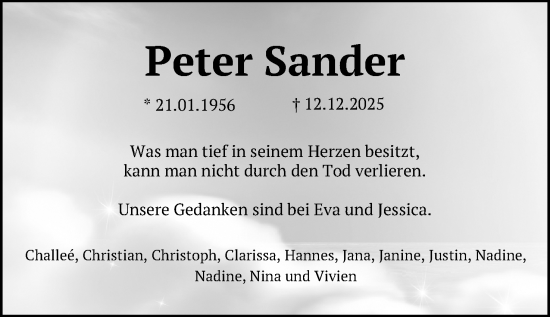 Anzeige von Peter Sander von Mindener Tageblatt