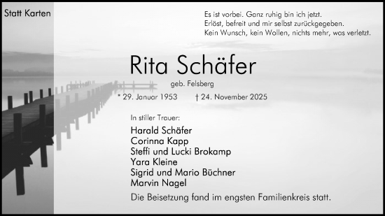 Anzeige von Rita Schäfer von Mindener Tageblatt