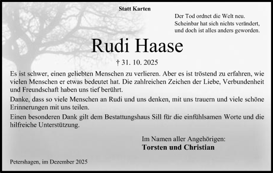 Anzeige von Rudi Haase von Mindener Tageblatt
