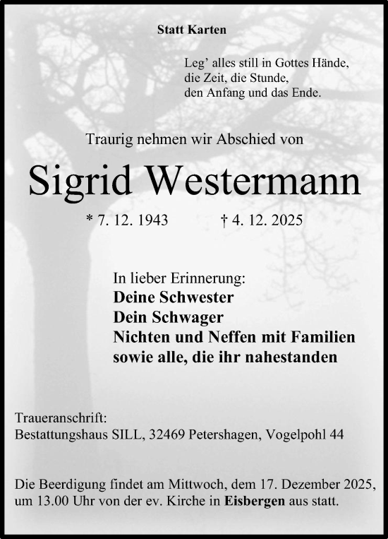Anzeige von Sigrid Westermann von Mindener Tageblatt