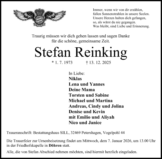 Anzeige von Stefan Reinking von Mindener Tageblatt