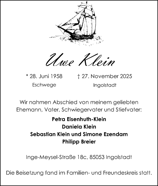 Anzeige von Uwe Klein von Mindener Tageblatt