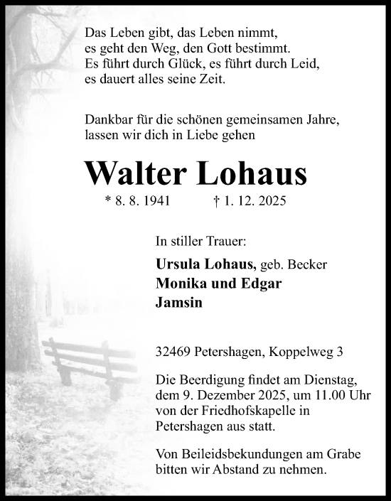 Anzeige von Walter Lohaus von Mindener Tageblatt
