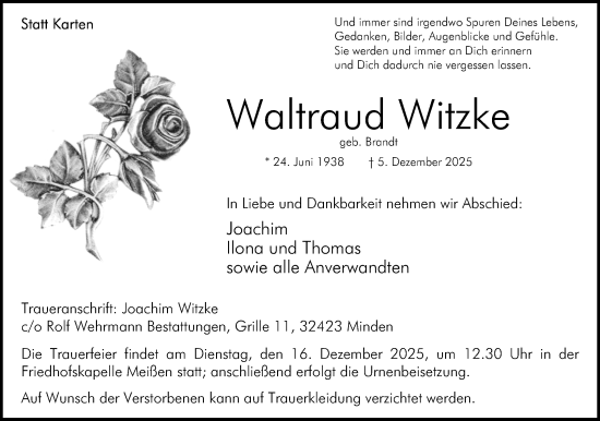 Anzeige von Waltraud Witzke von Mindener Tageblatt