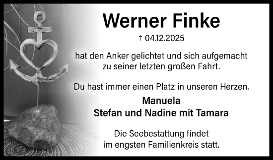 Anzeige von Werner Finke von Mindener Tageblatt