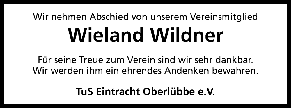  Traueranzeige für Wieland Wildner vom 24.12.2025 aus Mindener Tageblatt