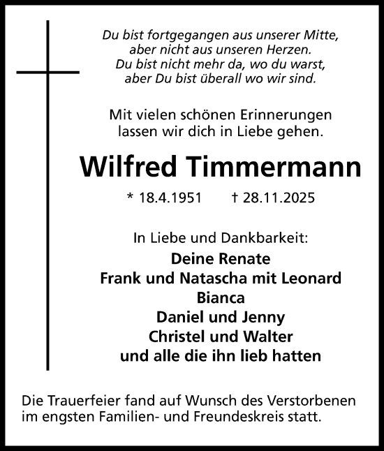 Anzeige von Wilfred Timmermann von Mindener Tageblatt