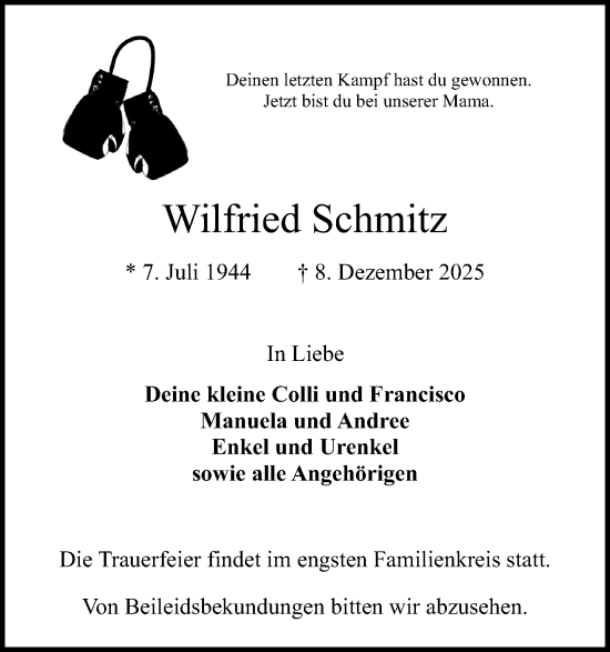 Anzeige von Wilfried Schmitz von Mindener Tageblatt