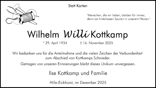 Anzeige von Wilhelm Kottkamp von Mindener Tageblatt