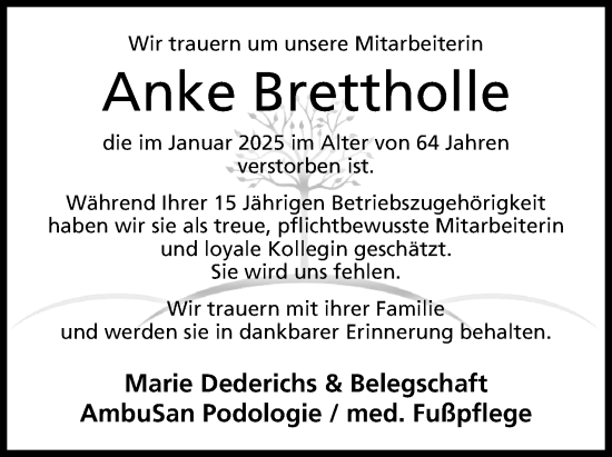 Anzeige von Anke Brettholle von 4401