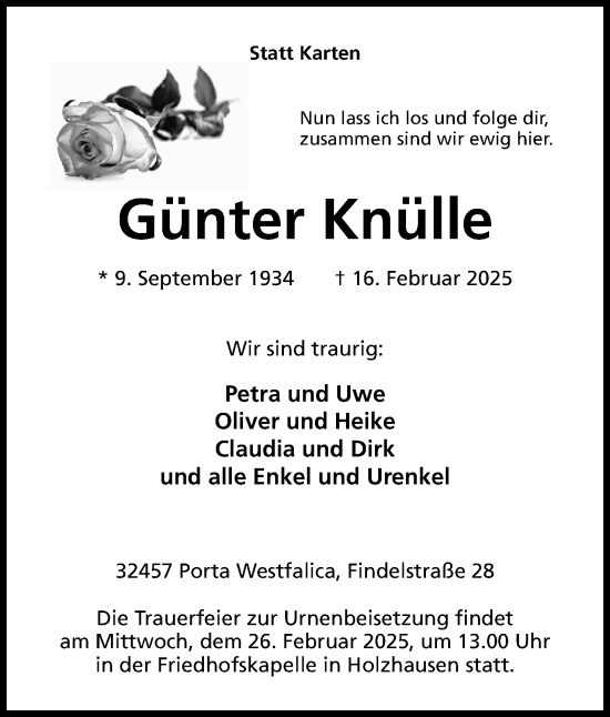 Anzeige von Günter Knülle von Mindener Tageblatt