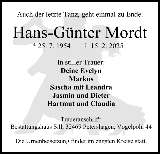 Anzeige von Hans-Günter Mordt von Mindener Tageblatt