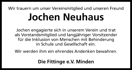 Anzeige von Jochen Neuhaus von Mindener Tageblatt