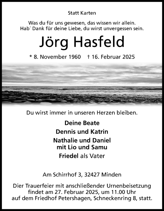 Anzeige von Jörg Hasfeld von Mindener Tageblatt