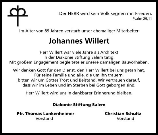 Anzeige von Johannes Willert von Mindener Tageblatt
