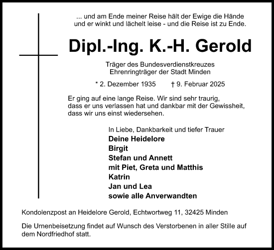 Anzeige von K.-H. Gerold von Mindener Tageblatt