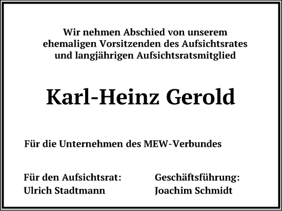 Anzeige von Karl-Heinz Gerold von Mindener Tageblatt