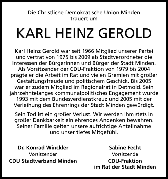 Anzeige von Karl Heinz Gerold von 4401